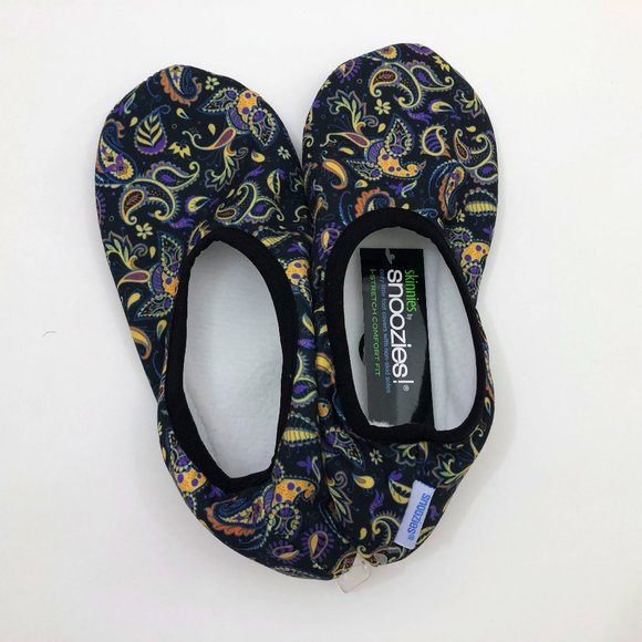 Snoozies Women's Stretch Comfort Skinnies Sketch Black & Purple Paisley Med 7/8 - Picture 4 of 6